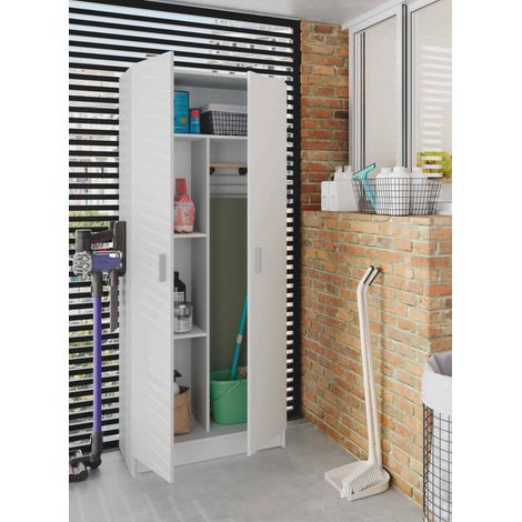 Armoire 2 portes blanche 73x37x180 cm – Panneaux mélaminés résistants – 3 étagères réglables – Rangement buanderie, chambre, garage – Habitdesign — photo 1