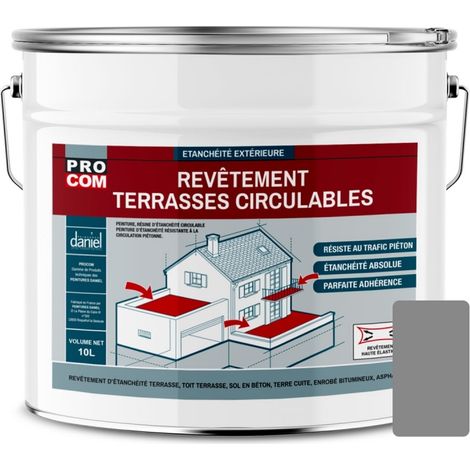 Procom – Peinture d'étanchéité pour terrasse circulable – Résine souple pour béton et carrelage – Résiste aux intempéries et à la circulation piétonne – 10 litres — photo 1