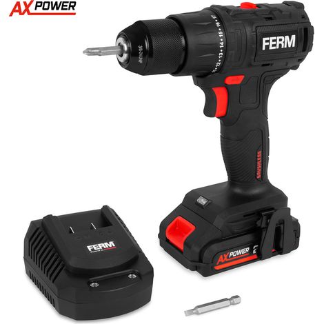 Ferm – Perceuse sans fil 20V – Moteur sans balais – Couple 50Nm – 2.0Ah avec batterie et chargeur – Pour bois, métal et plastique