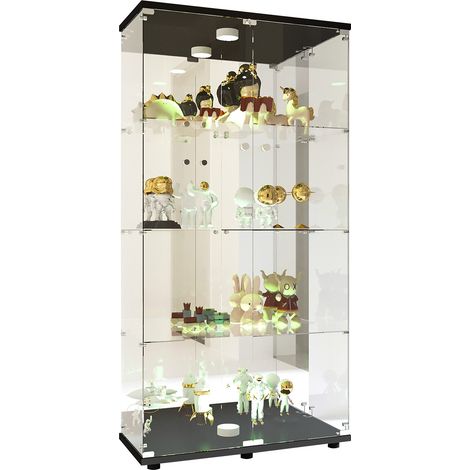 Tanant – Vitrine en verre noire autoportante avec 4 étagères et éclairage LED – Double porte en verre – Dimensions 36 x 80 x 164 cm — photo 5