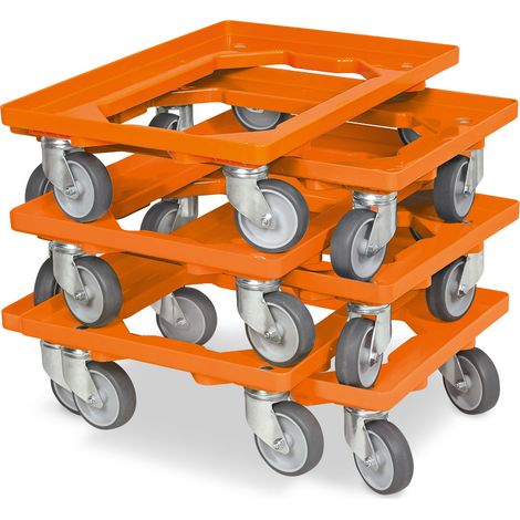 BRB Lot de 6 trottinettes de transport pour conteneurs 600 x 400 mm, capacité de charge 250 kg, orange — photo 1