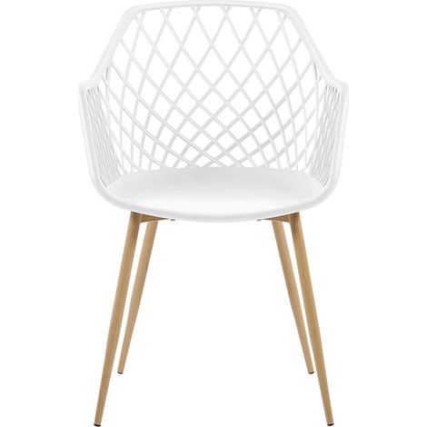 Beliani – Lot de 2 chaises scandinaves – Assise en plastique blanc – Pieds en métal effet bois clair – Pour salle à manger ou cuisine — photo 5