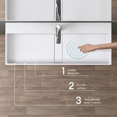 doporro Vasque à Poser Blanc Mat Lavabo de Salle de Bains Suspendu 120x40x14cm Lave Mains avec Bonde et Cache Bonde Colossum6028 — photo 2