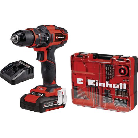 Einhell Perceuse Visseuse à percussion sans fil TE-CD 18/40 Li-i +64 (1 x 2,0Ah) PXC (18V, coffret 64 accessoires, 40 Nm) Livré avec Batterie 2,0 Ah et Chargeur