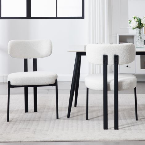 Wahson Lot de 2 chaises en fausse fourrure – Chaise salle à manger avec pieds en métal – Confortable et design moderne – Hauteur d'assise 48.25cm – Blanc — photo 1