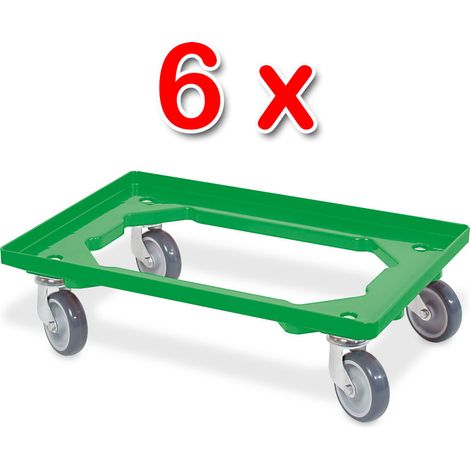 BRB Lot de 6 trottinettes de transport pour conteneurs 600 x 400 mm, capacité de charge 250 kg, verte — photo 3