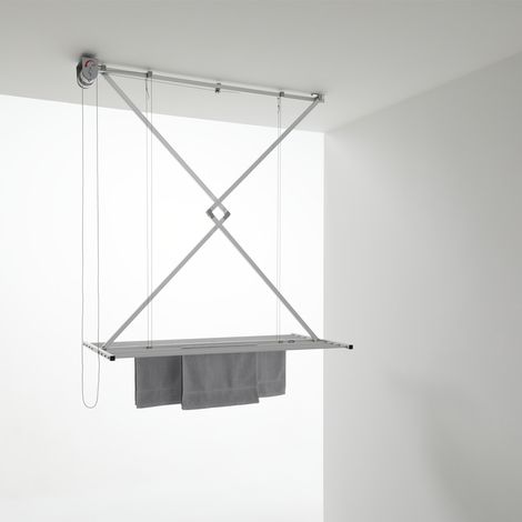 Étendoir de plafond en aluminium et acier – Séchoir vertical repliable 12m – Charge max 10kg – Dimensions L.152 x P.54 x H.25cm – Foxydry — photo 1