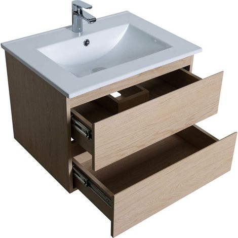 Mob-In – Ensemble meuble salle de bain 60cm – Vasque simple avec colonne 140cm – Décor chêne – Panneau mélaminé résistant — photo 3