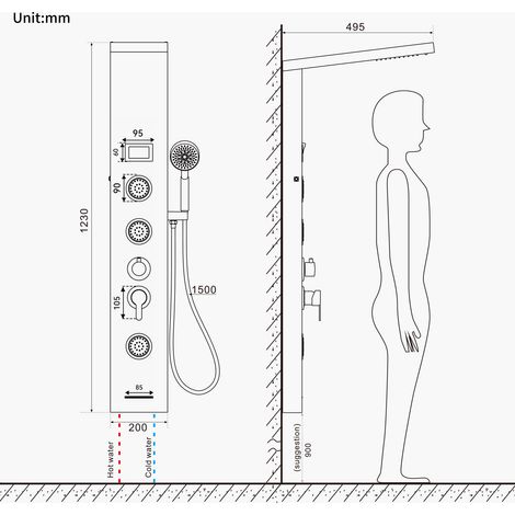 Auralum Panneau Colonne Douche Hydromassante Carrée Acier Inox avec Écran LCD et Lumières LED Multifonction à 3 Jets de Massage — photo 4