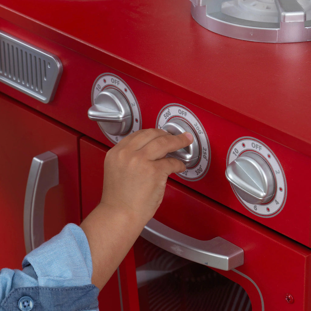 2026 Cuisine enfant en bois rouge vintage KidKraft avec téléphone jouet