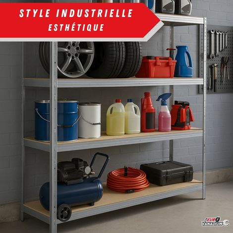 Euro Vanadium – Etagère monobloc métallique 2M x 2,37M – Charge 1400 kg – Plateaux en MDF 6,5 mm – Patins antidérapants pour stabilité — photo 4