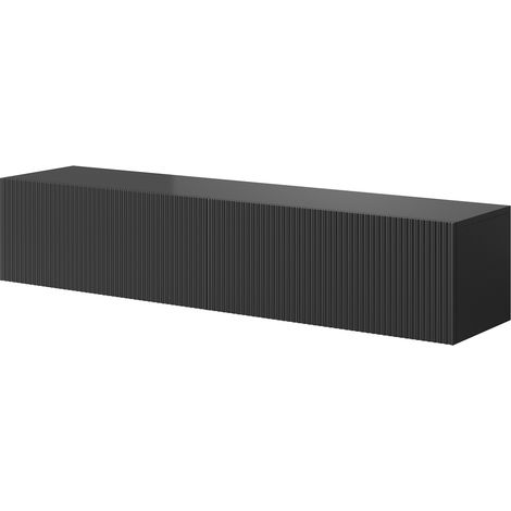 Selsey – Meuble TV 140 cm noir – Façade biseautée – Panneau stratifié résistant à l'humidité – 2 armoires spacieuses pour rangement — photo 5