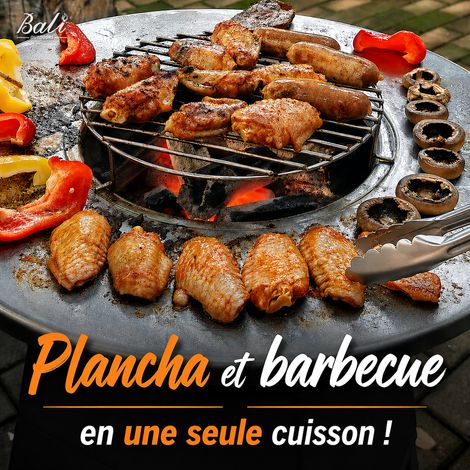 BALI OUTDOORS Braséro Plancha 3 en 1 Ø58,5 cm, barbecue extérieur au bois et charbon, plancha inox, grille barbecue, bac à cendres amovible, finition rouille — photo 3