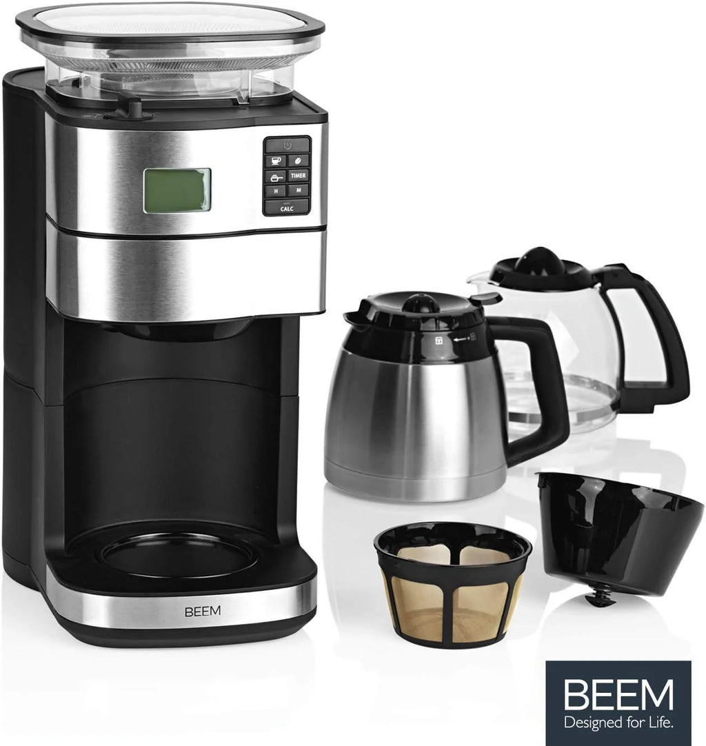 2026 BEEM FRESH-AROMA-PERFECT II Filterkaffeemaschine mit Mahlwerk - Thermo | Edelstahl | Thermokanne | 24h-Timer | 1000 W |
