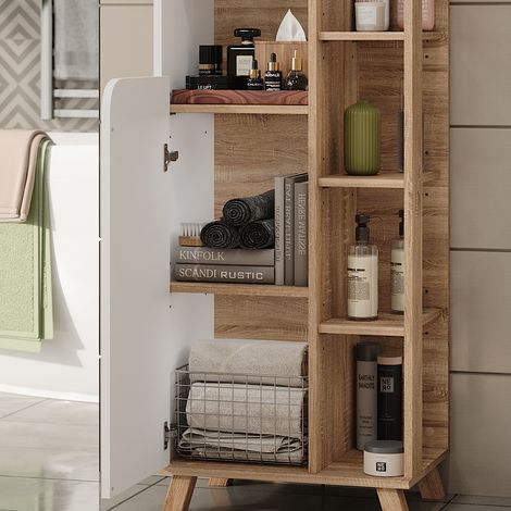 Meuble salle de bain Karen, Sonoma/blanc, 50x175cm avec 2 portes, Vicco — photo 4