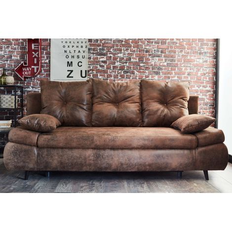 Larson - canapé droit 3 places convertible - avec coffre de rangement - style industriel - marron — photo 5