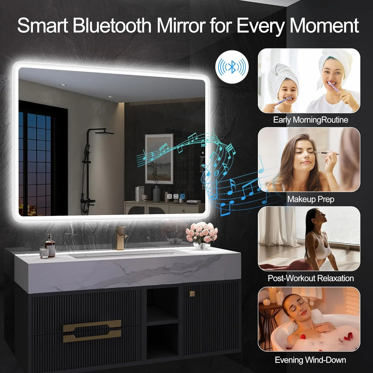 2026 Miroir de salle de bain S'bagno avec éclairage 1200 x 700 mm, IP44, LED, Bluetooth, antibuée, 3 couleurs de lumière (3 0