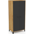 Idmarket – Armoire vestiaire penderie 2 portes métal noir – Contour bois – Longueur 76 cm – Hauteur 170 cm – Design industriel — photo 1