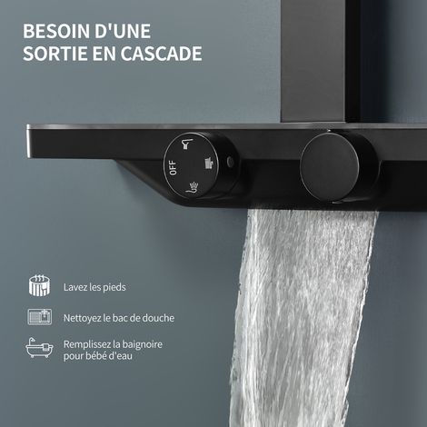 Colonne de Douche Thermostatique 38°C Noir, Kit de Douche 3 Fonctions avec Sortie en Cascade, Double Commande & Étagère de Rangement — photo 3