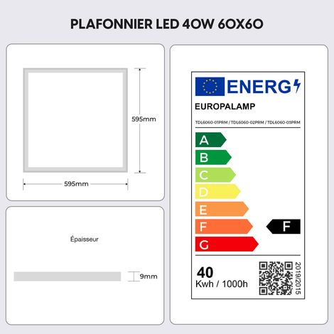 Dalle LED 40W lot de 12 pcs EUROPALAMP - Blanc Neutre 600x600 - Haute Luminosité - 4000K — photo 4