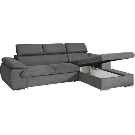 Casa Baoli – Canapé d'angle convertible 5 places tissu gris foncé – Méridienne droite – Coffre de rangement – Dimensions couchage 210x124cm — photo 2