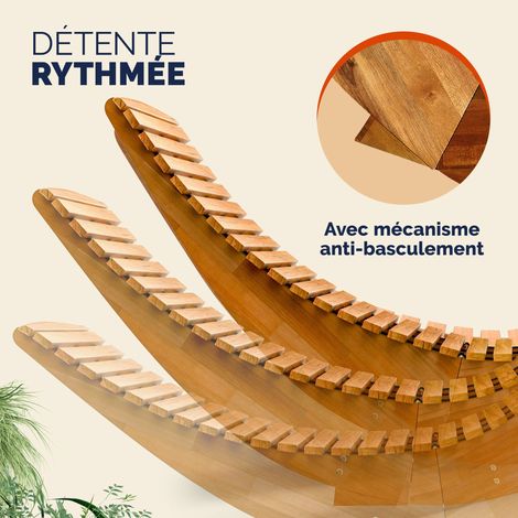 CASARIA® 2x Chaise longue à bascule JAVA en bois d'acacia certifié FSC Pliable transat ergonomique jardin Sauna Capacité de charge 160kg — photo 3