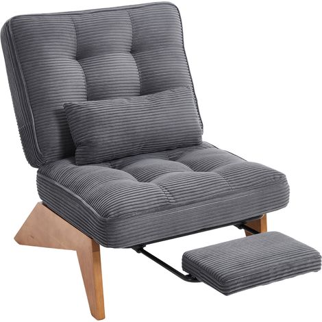 Fauteuil Relax Réglable avec Repose-Pieds et Coussin Lombaire Confort Stable Rétro en Velours Côtelé Gris Foncé — photo 1