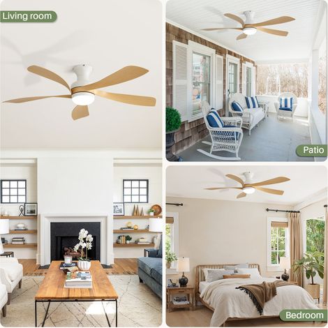 Ventilateur de plafond Sofucor 132 cm avec éclairage et télécommande, 5 pales en ABS, design moderne, discret et silencieux, idéal pour une chambre à coucher - Blanc et jaune — photo 5