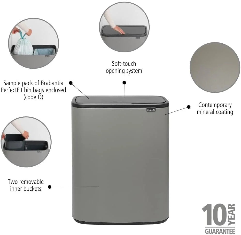 2026 Poubelle Brabantia, acier mat, anti-traces de doigts, 2 x 30 L