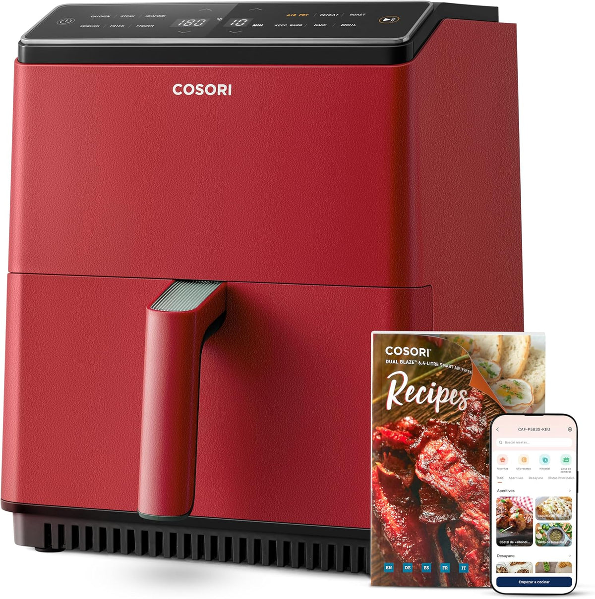 2026 Friteuse à air sans huile COSORI 6,4 L, double chauffage, sans remuer ni préchauffer, avec recettes en espagnol et 12 pr