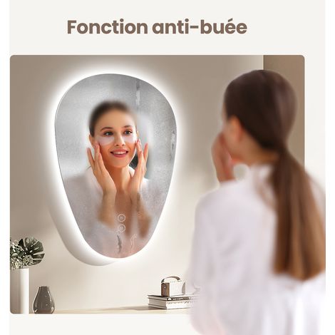 EMKE Miroir lumineux de salle de bain rétro-éclairage, miroir salle de bain asymétrique, anti-buée, interrupteur tactile, 3 couleurs de lumière dimmables, 80 x 60 cm — photo 2