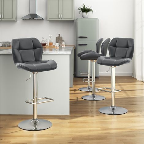 Yaheetech – Lot de 4 tabourets de bar réglables en hauteur – Similicuir et métal – Hauteur d'assise 62,5-84,5 cm – Capacité 136 kg – Gris — photo 2