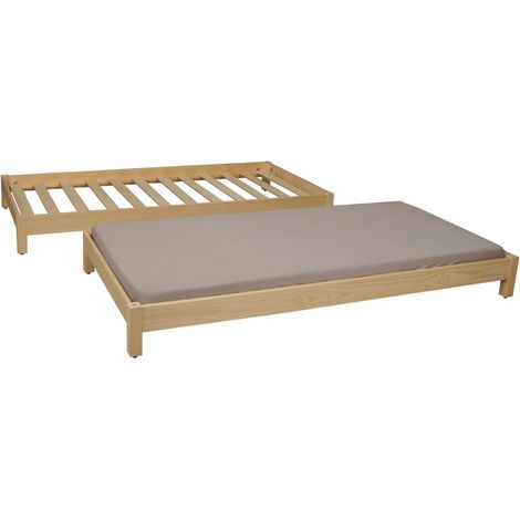 Le Quai Des Affaires – Lot de 2 lits empilables 90x200 cm – Structure en pin massif – 2 sommiers inclus – Hauteur matelas conseillée 18 cm — photo 6