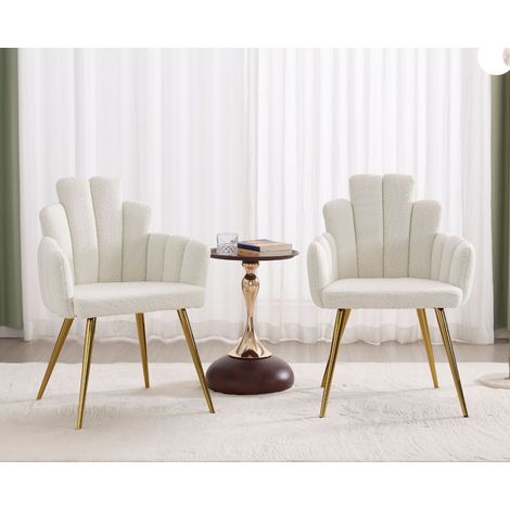 Wahson Lot de 2 chaises de salle à manger en fausse fourrure – Dossier ergonomique – Pieds en métal doré – Confort optimal – Blanc — photo 5