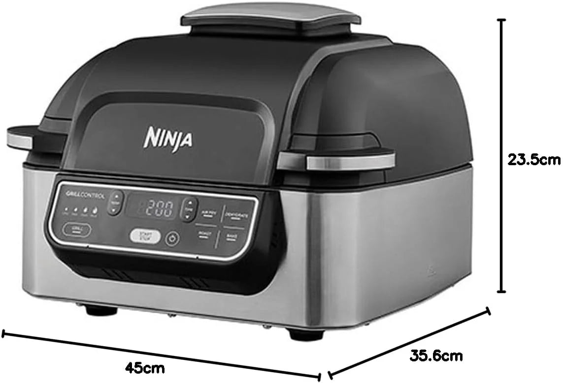 2026 Ninja Foodi Grill & Air Fryer, 5,7L, 5 Fonctions de Cuisson Air Fry, Grille, Cuit, Rotis et bien plus, Pièces Lavables au Lave-vaisselle, Noir/Argent