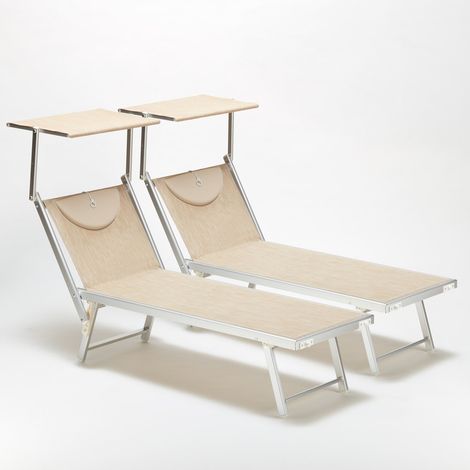 Beach And Garden Design – Lot de 2 transats de plage professionnels en aluminium – Dossier inclinable 3 positions – Tissu textilène 850g – Pare-soleil réglable — photo 1