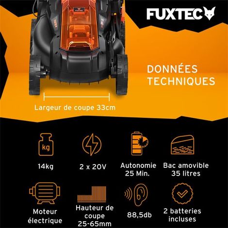 Tondeuse gazon batterie 40V (2X20V) - FUXTEC FX-E1RM20 - largeur 33cm 2 batteries Li-Ion 2Ah, double chargeur 2,4A, bac 35L — photo 2