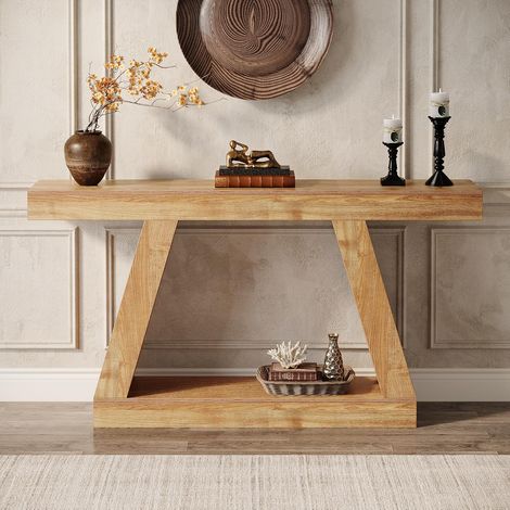 Tribesigns – Table console d'entrée 140 x 30 x 80 cm – Bois de ferme marron – Rangement intégré pour entrée, salon, couloir – Style rustique — photo 2