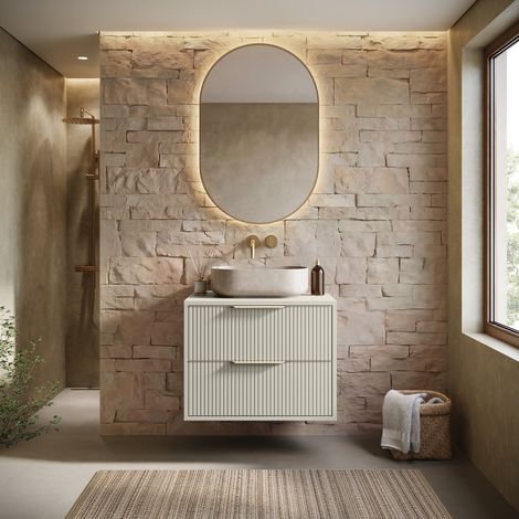 Badplaats – Meuble sous vasque 60 cm avec 2 tiroirs – Finition cashmere – Montage facile – Ouverture murale pour évacuation — photo 5