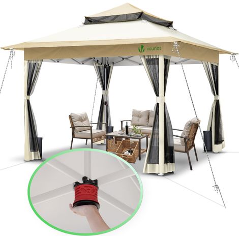 Vounot – Tonnelle de jardin pop up 3,6x3,6m – Structure en métal – Toile en polyester résistante – Moustiquaire intégrée – Hauteur 280 cm — photo 1