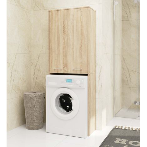 Akord – Meuble machine à laver 64 cm – 2 portes – Chêne Sonoma – 4 étagères – Dimensions 64x30x180 cm – Panneau stratifié — photo 4
