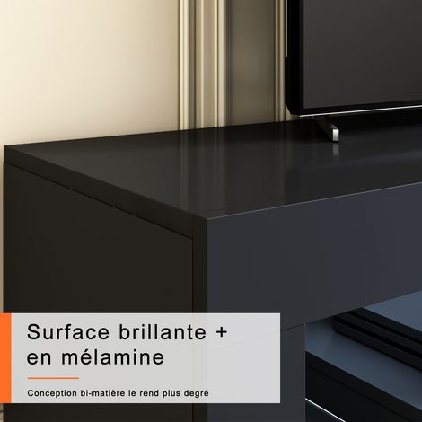 SIRHONA Meuble TV LED Noir avec 2 Compartiments et 1 Portes Bois, Meuble Télé avec Rangement en Verre LED éclairage RVB 16 Couleurs,140 cm — photo 2