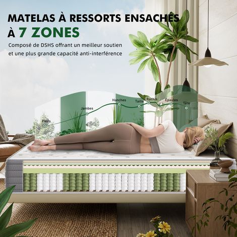 Homavo – Matelas ressorts ensachés 180x200cm – 22cm d'épaisseur – 7 zones ergonomiques – Soutien moyen H3 – Infusé de thé vert antibactérien — photo 3