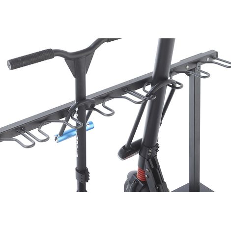 Mottez – Support range 9 trottinettes au sol – Charge maximale 100kg – Peinture antirouille – Dimensions 119x20x59cm – Emplacements pour antivols