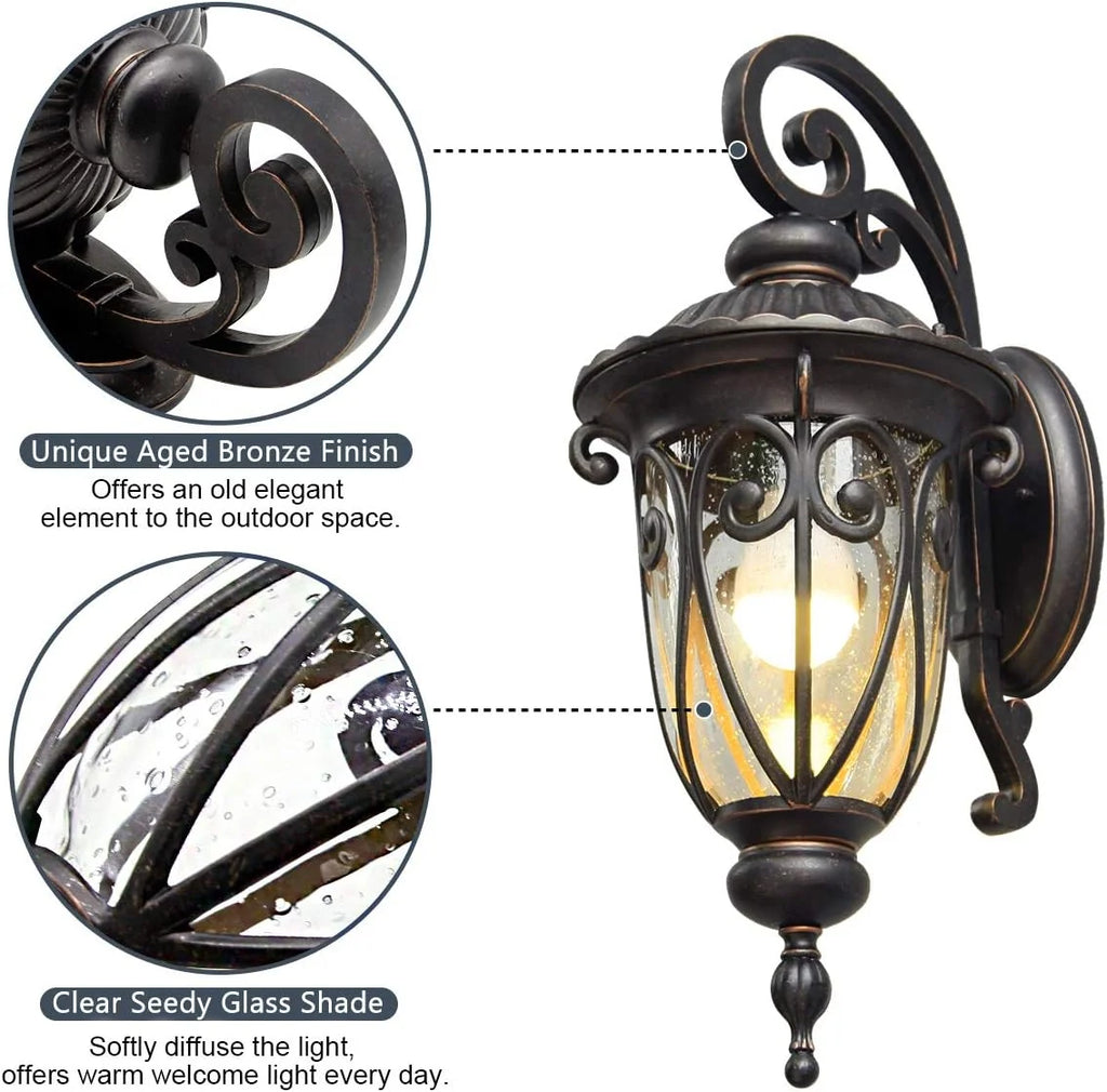 2026 Grande applique murale d'extérieur de 58 cm pour porche, lot de 2, en aluminium, lanterne vintage en bronze avec abat-jo