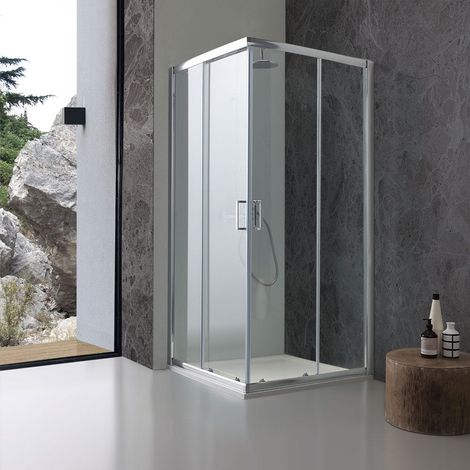 Kiamami Valentina – Porte de douche carrée 80x80 cm – Verre trempé 6 mm – Aluminium chromé – Ouverture coulissante – Nettoyage facile — photo 1