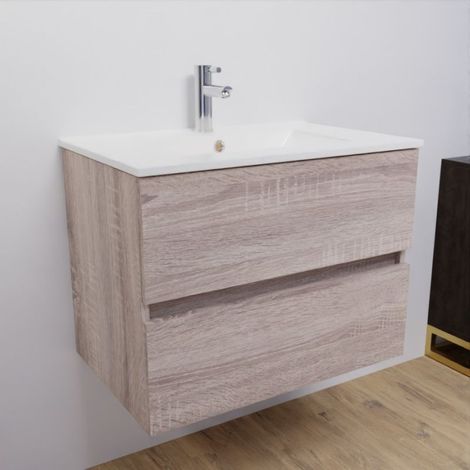 Meuble salle de bain suspendu 70 cm ROSALY- Bois- Plan vasque en Céramique — photo 5