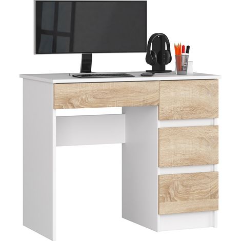 Akord – Bureau droit 90 cm – 4 tiroirs – Façade chêne sonoma – Panneau stratifié – Dimensions 90x50x77 cm – Pour espace de travail moderne — photo 1