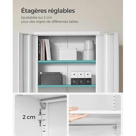 Songmics – Armoire à clés en acier avec 5 étagères réglables – Doubles portes – Serrure avec 2 clés – Kit anti-basculement – 40 x 80 x 180 cm – Blanc — photo 3