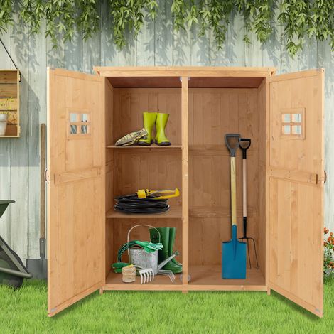 Outsunny – Armoire de jardin en sapin massif 127,5x50x164cm – Toit bitumé étanche – 2 étagères à 3 niveaux – Protection UV et humidité